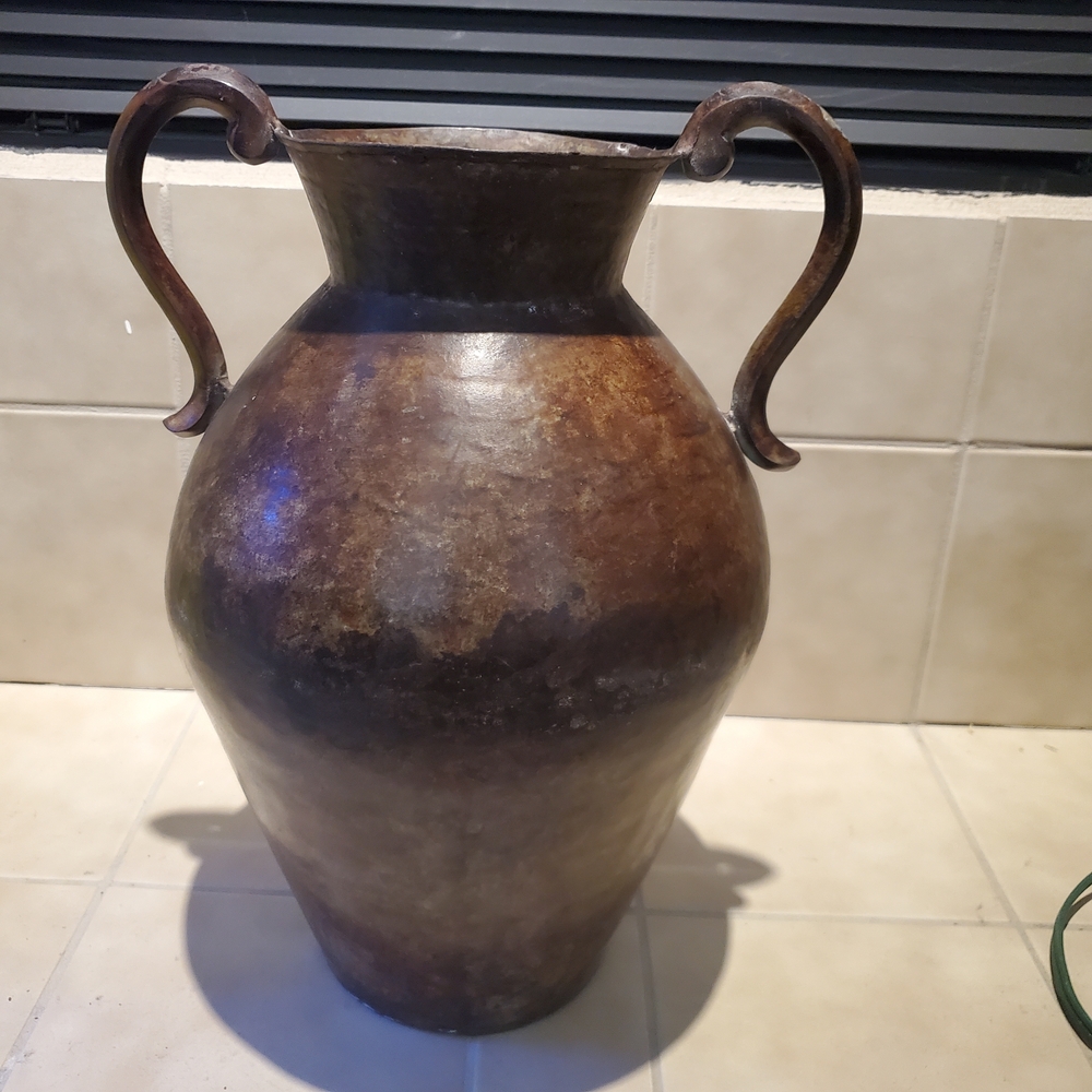 Vintage Brass Twin Handle Rustic Vase